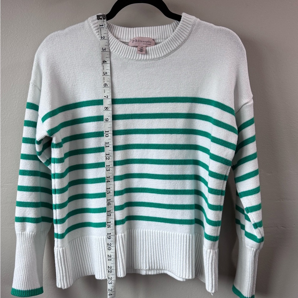 Adorable Philosophy Republic Clothing Green White Striped Sweater Casual Large - Picture 4 of 8